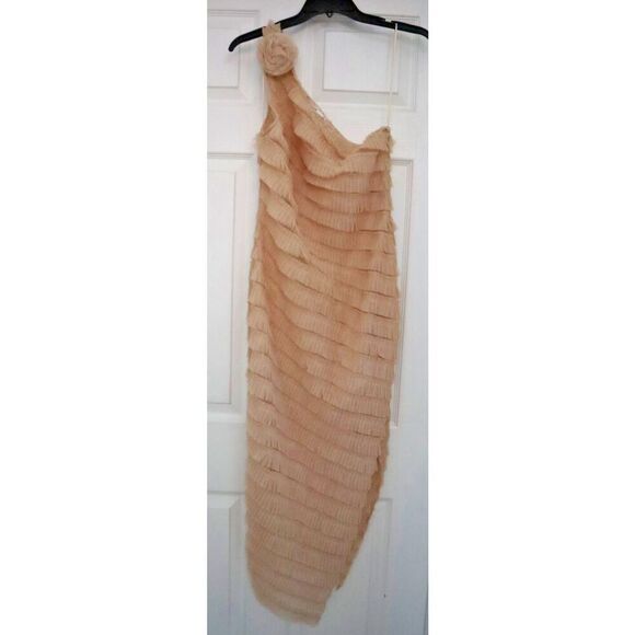 Kimchi Blue x Urban Outfitters Sz M Beige Layered Sheer One Shoulder Dress - Picture 1 of 7
